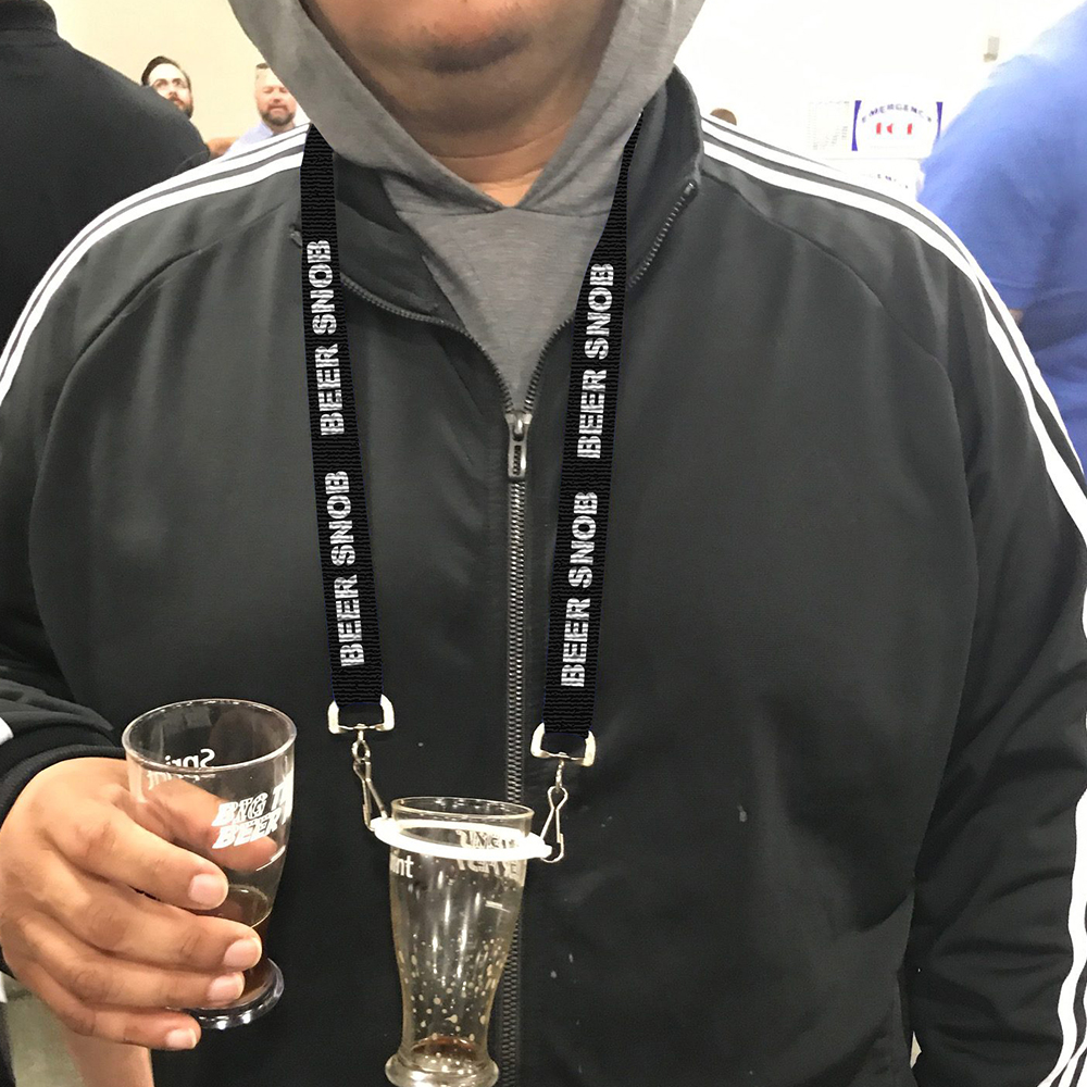 hands free drinking lanyards - black Beer Snob Label (free shipping)