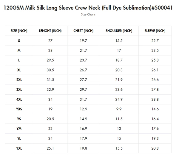 Long Sleeve - Silk Jersey Crew Neck (Full Dye Sublimation) 4