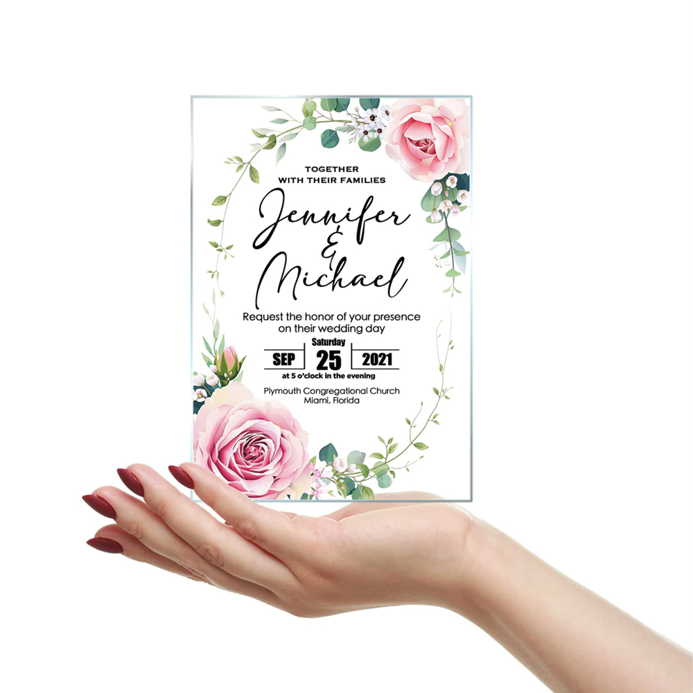Custom Printed Wedding Invitation Acrylic Glass Invitation 1mm Thick